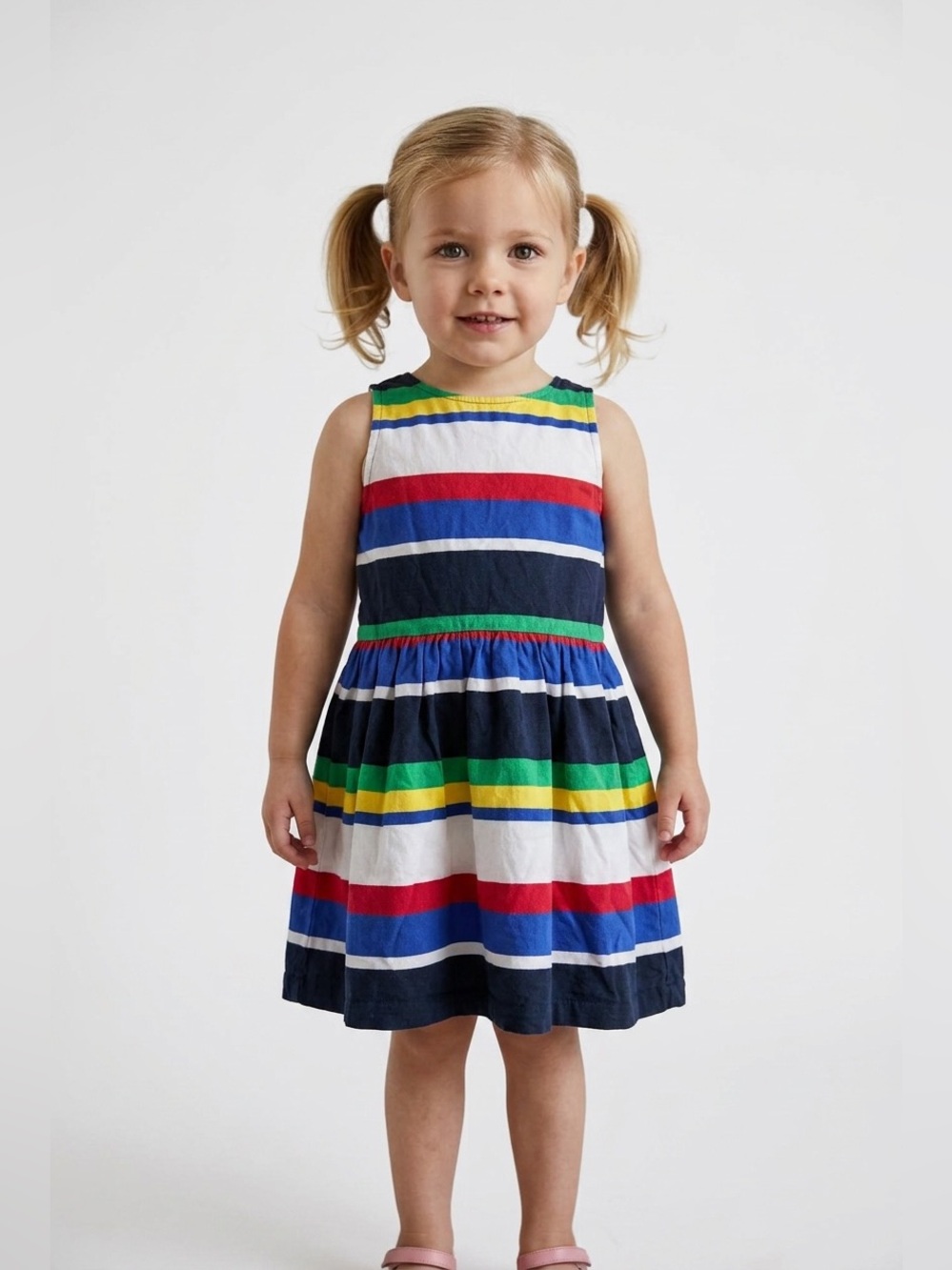 Polo Ralph lauren classic Girls Sleeveless Multicolor Stripe Dress - Navy, red